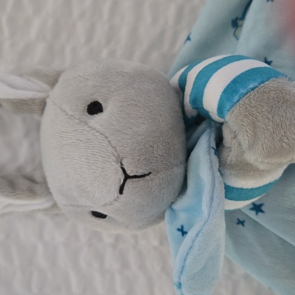 Goodnight Moon Blue Yellow Bunny Baby Blanket Lovey Soother Tie Knot Corners - Picture 3 of 5